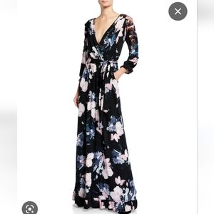Melissa masse Floral luxe jersey faux wrap maxi dress.